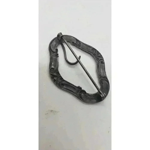 Antique Victorian Buckle Brooch Sash Pin Repousse Art Nouveau Sterling Silver - Picture 6 of 6